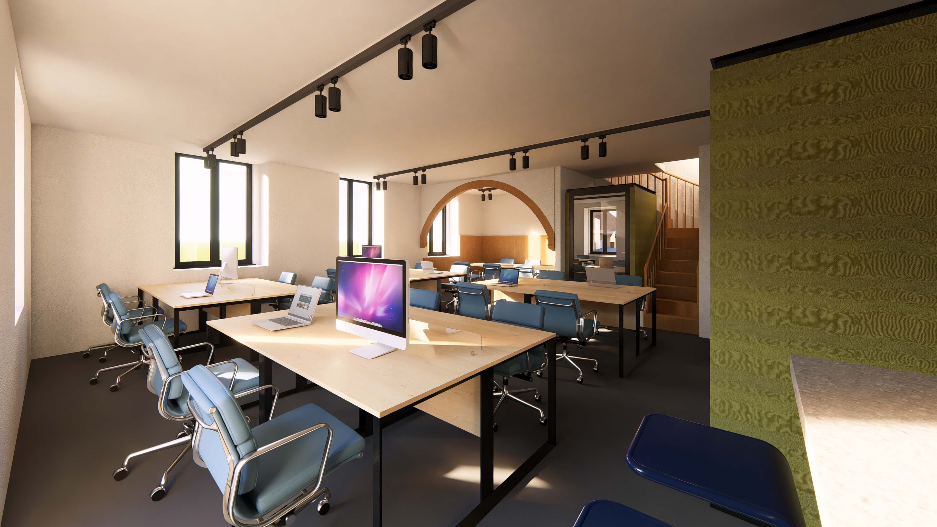 Image of the coworking room of the upcoming Hawkstars building